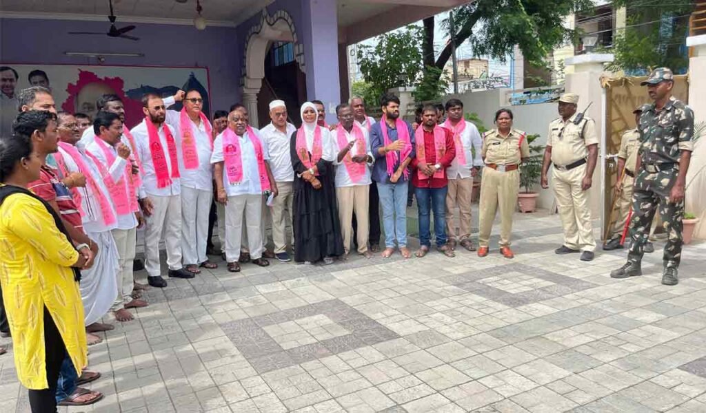 Heavy police deployment outside the residence of a BRS leader in Hyderabad as several MLAs, MLCs and senior party functionaries were placed under house arrest ahead of a planned visit to Sanathnagar TIMS